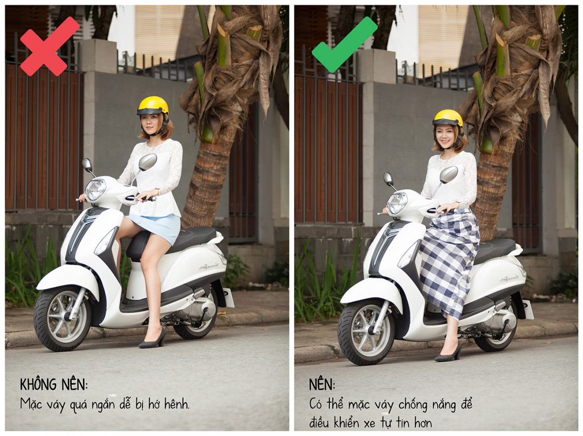 Mặc váy ngắn đi xe máy thế nào cho an toàn?